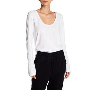 James Perse Women's Cotton Modal Lightweight Long Sleeve Scoop Neck Tee T-Shirt
